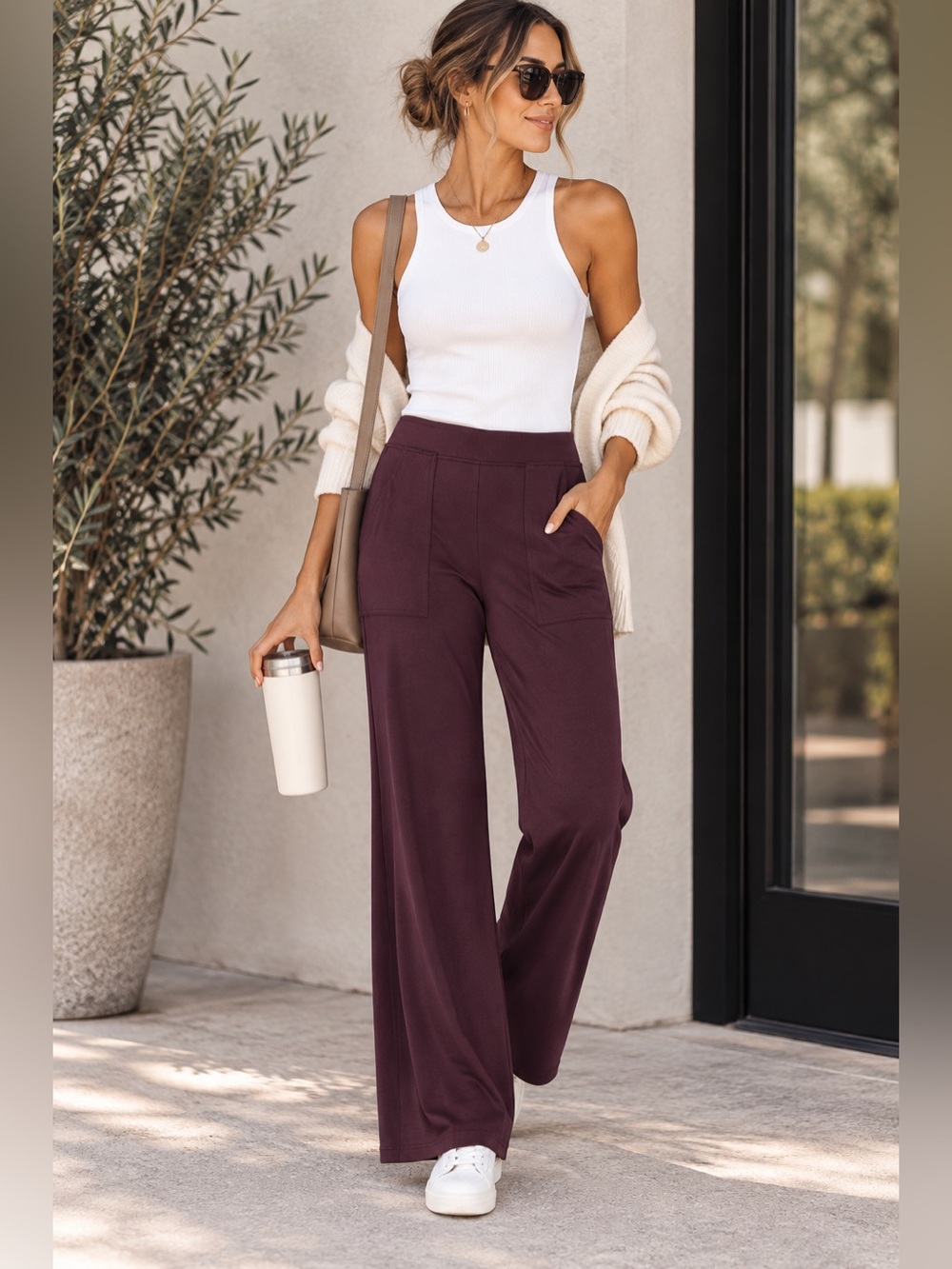 Max Studio London Wide Leg Pull On Burgundy Comfy Pants NWT M